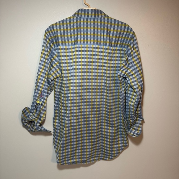 Robert Graham Shirt Flip Cuff Multicolor Plaid Floral Men’s Medium Business - Picture 4 of 11